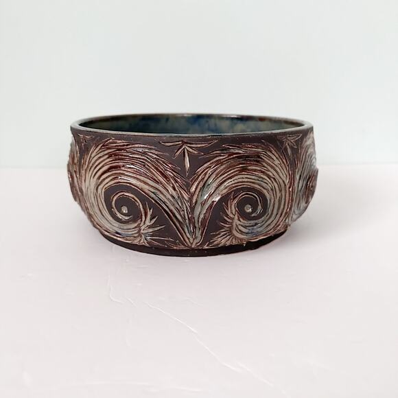 Art Studio Etched Pottery Bowl Glazed Signed - Picture 9 of 9